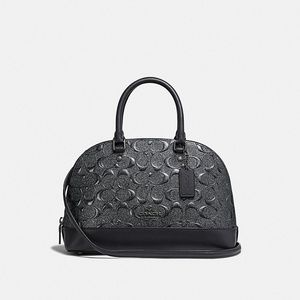 Coach Mini Sierra Satchel in Black Patent Leather with Floral